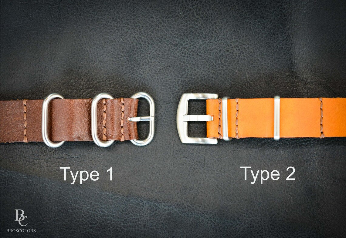 Dark Grey Leather Military Watch Strap / Army Strap