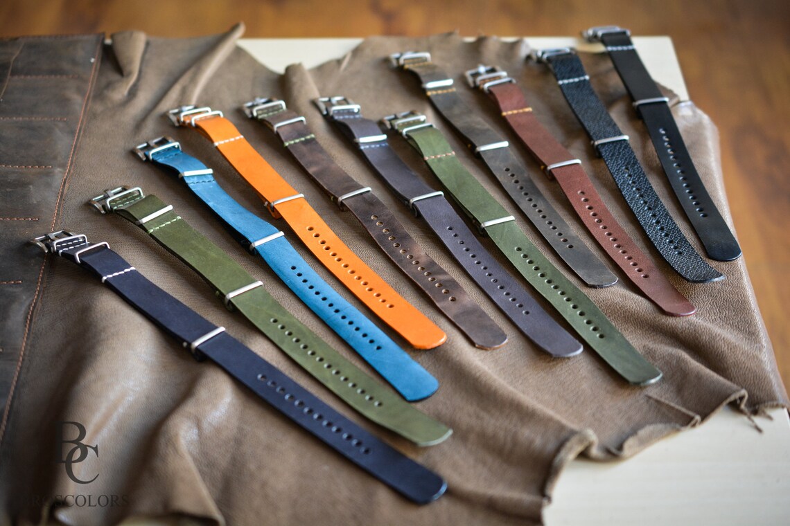 Long Leather Military Watch Strap - BROWN COLOR