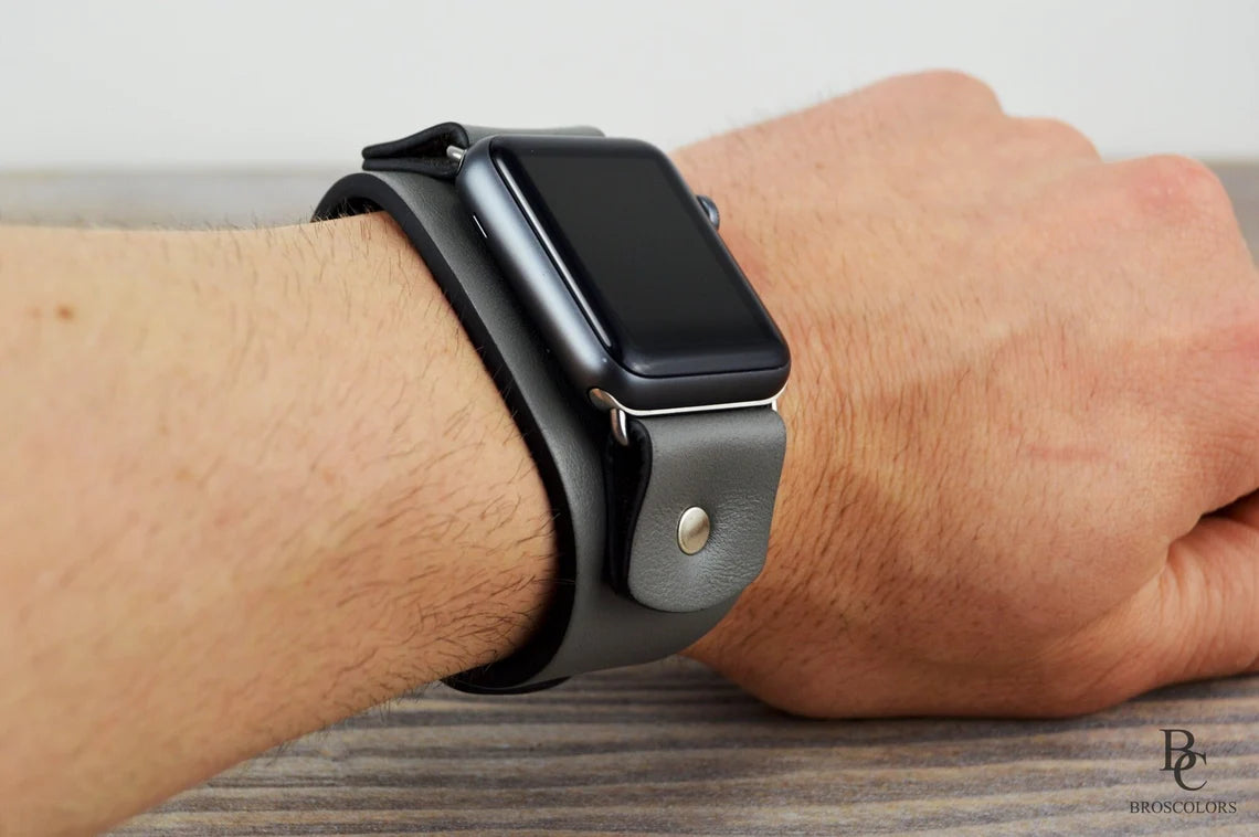 Gray Apple Leather Watch Cuff Band - Gray Armor