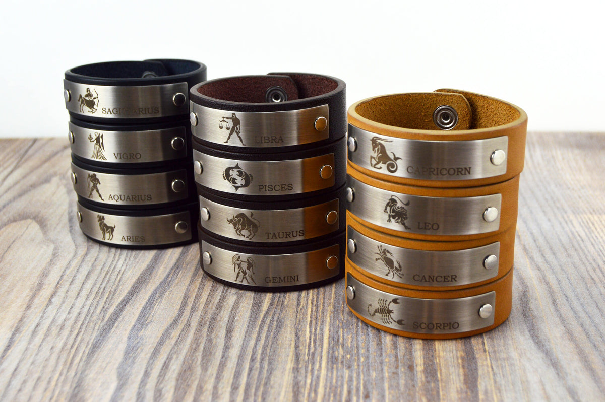 Zodiac Leather Bracelet, Men's Zodiac bracelet, Women's zodiac bracelets