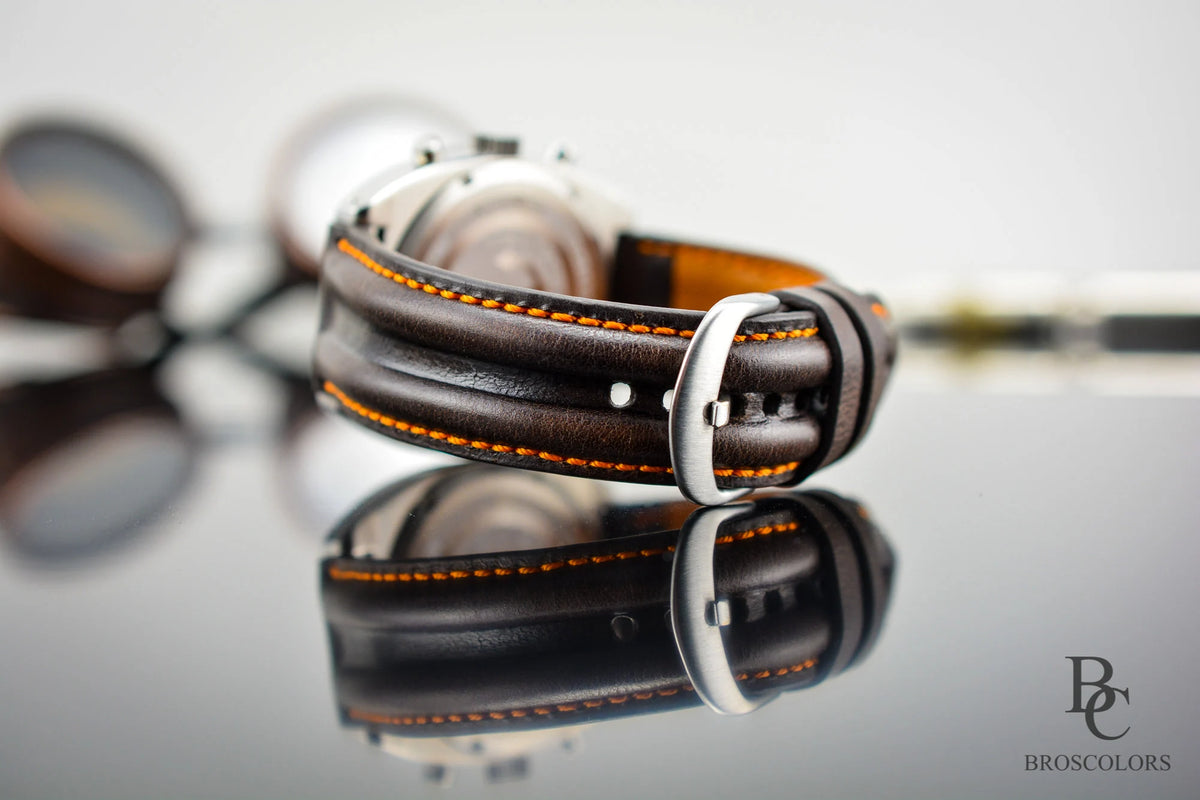 Brown Leather Pilot Watch Strap Orange Stitching - Pilot Race