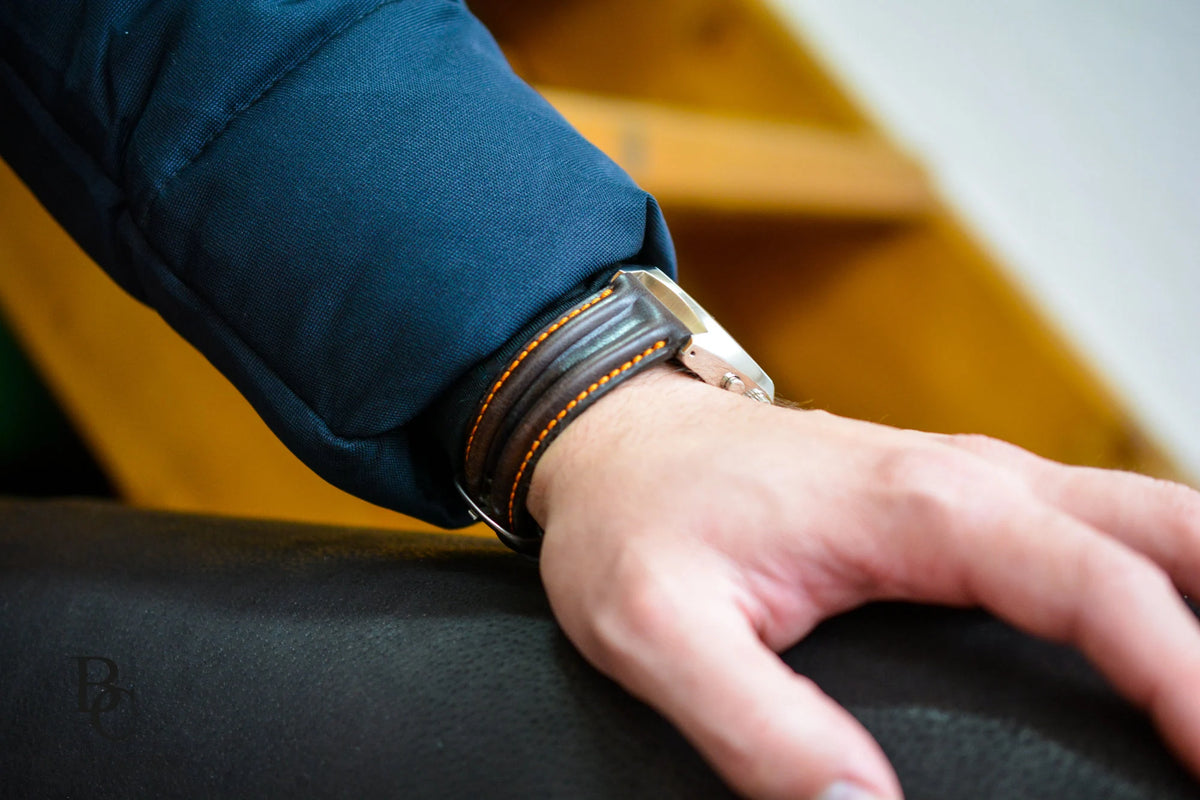 Brown Leather Pilot Watch Strap Orange Stitching - Pilot Race