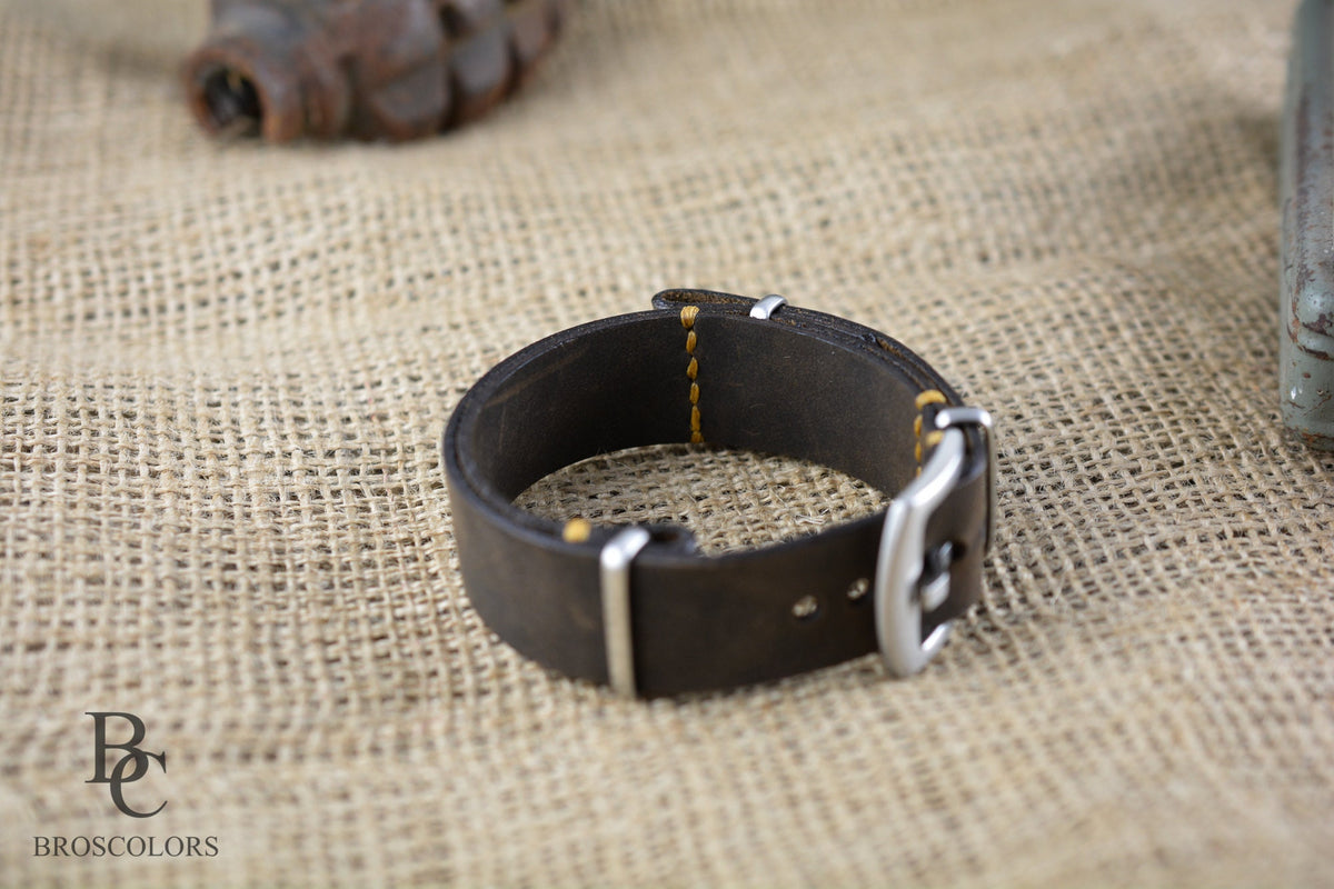 Brown Crazy Horse Leather Military Watch Strap