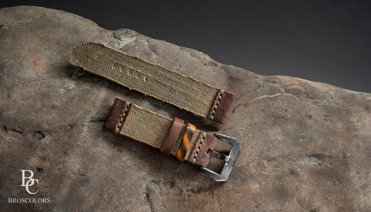 Army Green Canvas/Leather Strap - Military Color