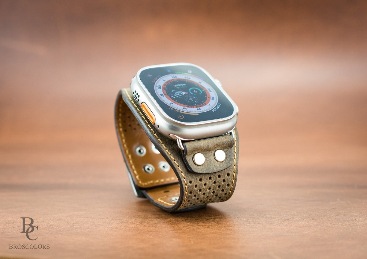Perforated Leather Apple Watch Cuff Band – Fits All Apple Watch Models