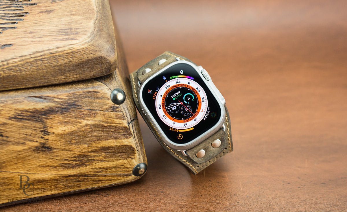 Perforated Leather Apple Watch Cuff Band – Fits All Apple Watch Models