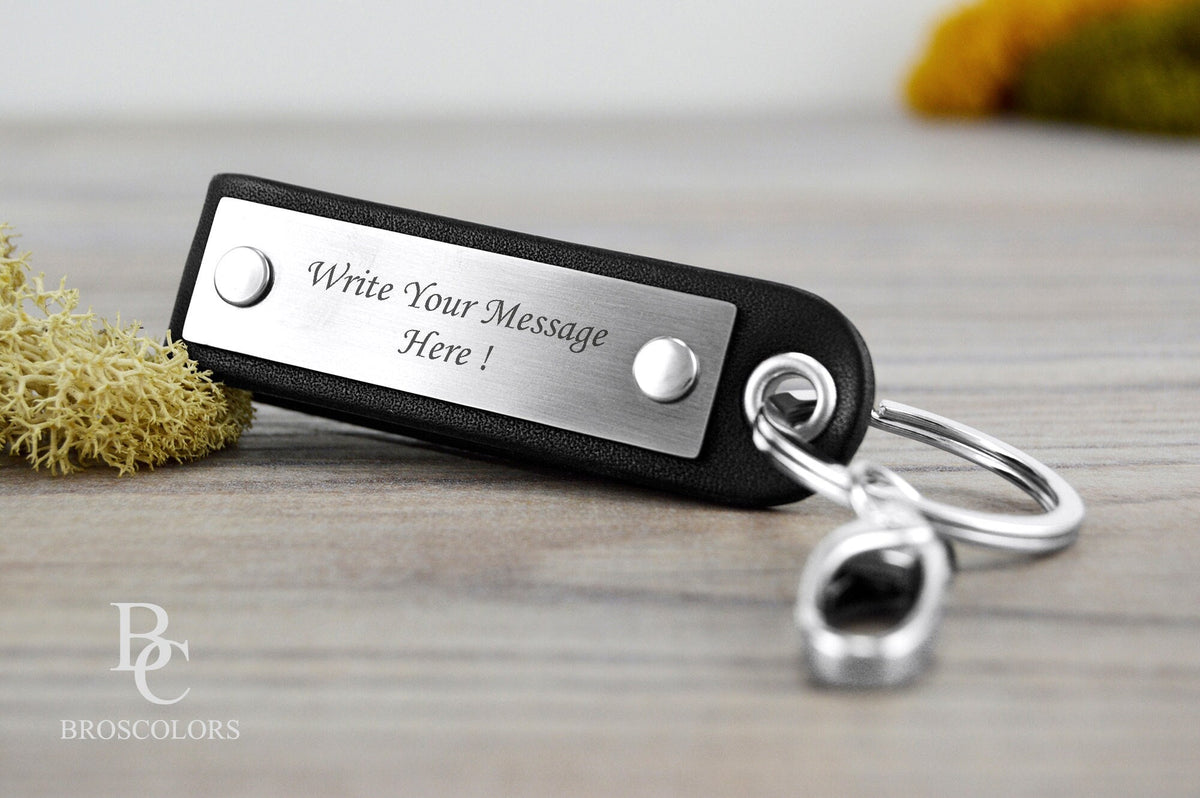 Personalized Leather and Steel Keychain, Key Fob, Lovers Gift, Custom Leather Stainless Steel, Customized Leather Keyholder, SALE